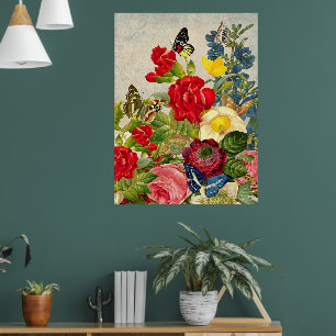 Vintage Blume und Schmetterlinge wertvolles Plakat