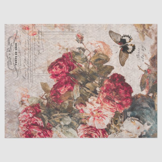 Vintage Blume und Schmetterlingsdekoupage Seidenpapier (Vorderseite)