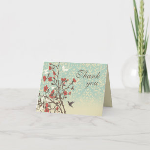 Vintage Blume Vogel + Damast Hochzeit danke