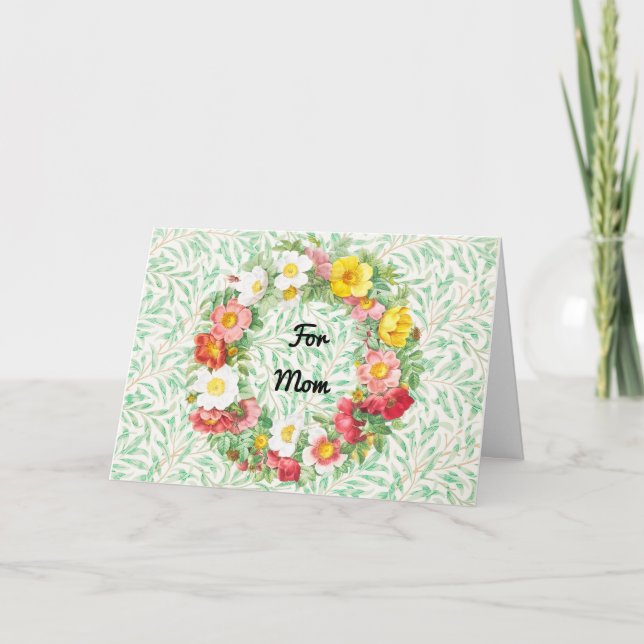 Vintage Blume Wreath wünscht Mutter Tageskarte Karte (Vorderseite)