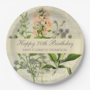 Vintage Blumen 70. Geburtstag Pappteller