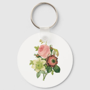 Vintage Blumen, Anemone Rosen Clematis von Redoute Schlüsselanhänger