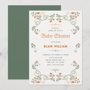 Vintage-Blumen-Art Nouveau-Baby-Party Einladung