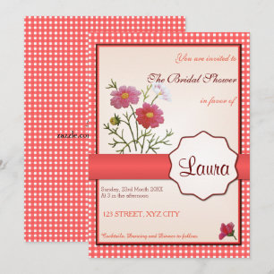 Vintage Blumen auf Gingham-Brautparty Einladung