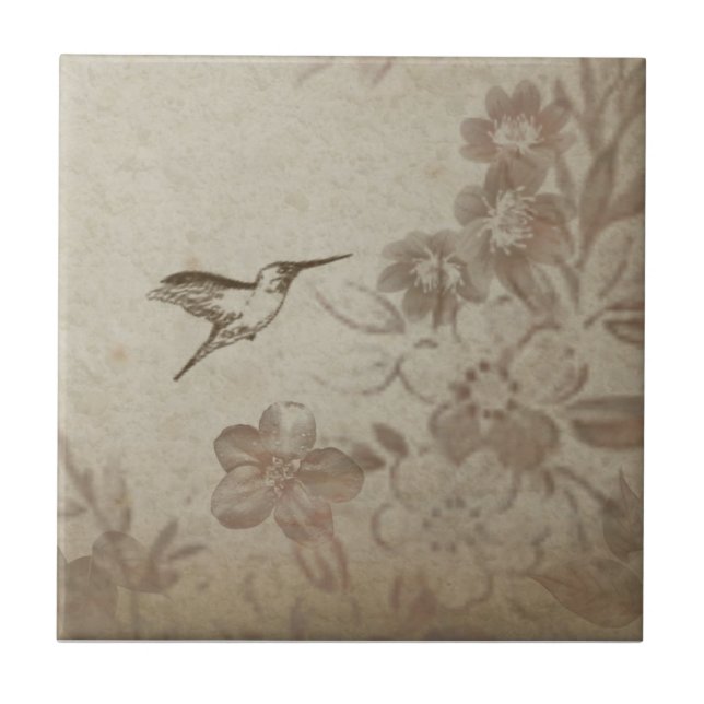 Vintage Blumen Beige Fliese (Vorderseite)