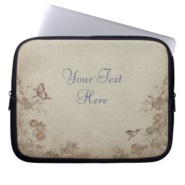 Vintage Blumen Beige Laptopschutzhülle (Vorderseite)
