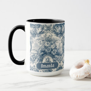 Vintage Blumen Blau toile de jouy Monogramm Tasse
