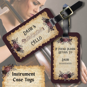 Vintage-Blumen-Cello-Orchester-Instrumentenkoffer- Gepäckanhänger