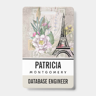 Vintage-Blumen-Collage und Eiffelturm-Illustration Ausweis