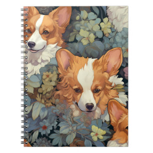 Vintage-Blumen-Corgi-Muster Süße botanische Hunde- Notizblock