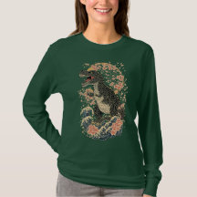Vintage-Blumen-Dinosaurier-Langarm-T-Shirt