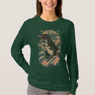 Vintage-Blumen-Dinosaurier-Langarm-T-Shirt T-Shirt