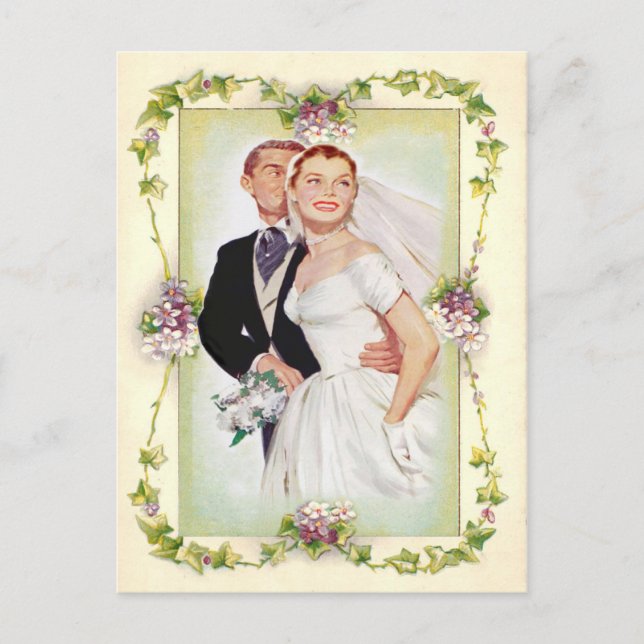 Vintage Blumen, Einladung zur Hochzeit, (Vorderseite)