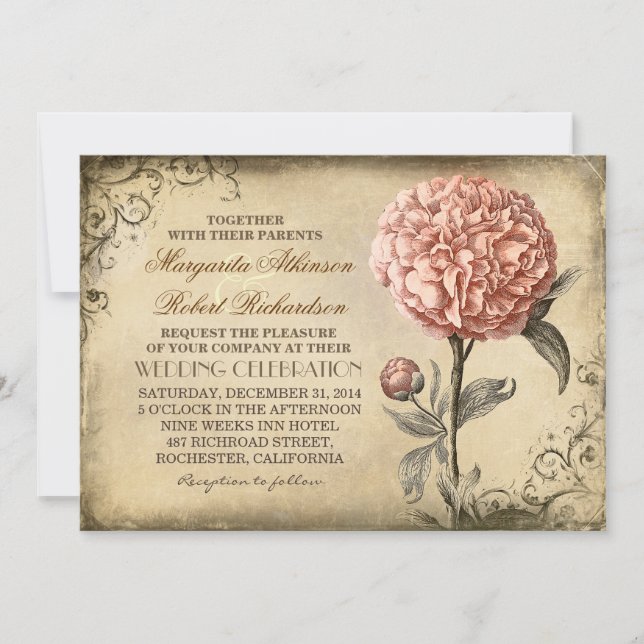 Vintage Blumen - Einladungen für Hochzeiten von Pi (Vorderseite)