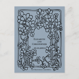 Vintage-Blumen-Exlibris Hochzeit Terminankündigung Postkarte