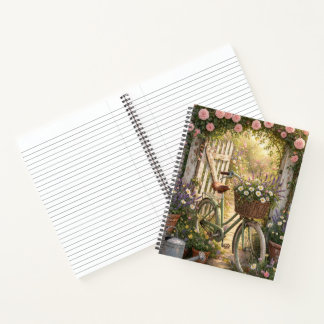 Vintage-Blumen-Fahrrad-Landhausgarten-Kunst Notizbuch