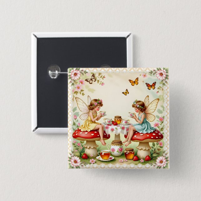 Vintage-Blumen-Feengarten zum Picknick Button (Vorne & Hinten)