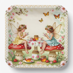 Vintage-Blumen-Feengarten zum Picknick Pappteller