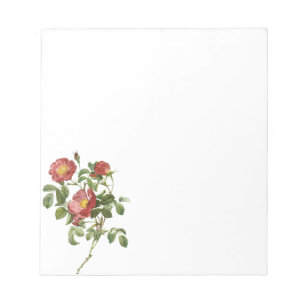 Vintage-Blumen Floral rote Liebesrose von Redoute Notizblock