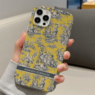 Vintage-Blumen-Gelb-Senf-Toile de Jouy iPhone 16 Hülle