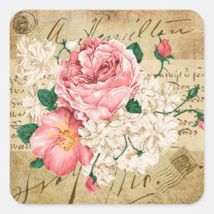 Vintage-Blumen gemischte Blumen eleganter Aufklebe Quadratischer Aufkleber