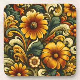 Vintage-Blumen-Hartplastik-Kork-Rücken-Untersetzer Getränkeuntersetzer