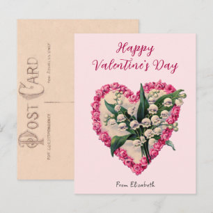 Vintage-Blumen-Herz-Rosa-Valentinstagskarte  Postkarte