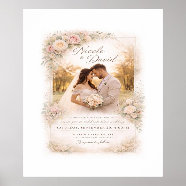Vintage-Blumen-Hochzeitsposter — Benutzerdefiniert Poster (Vorne)