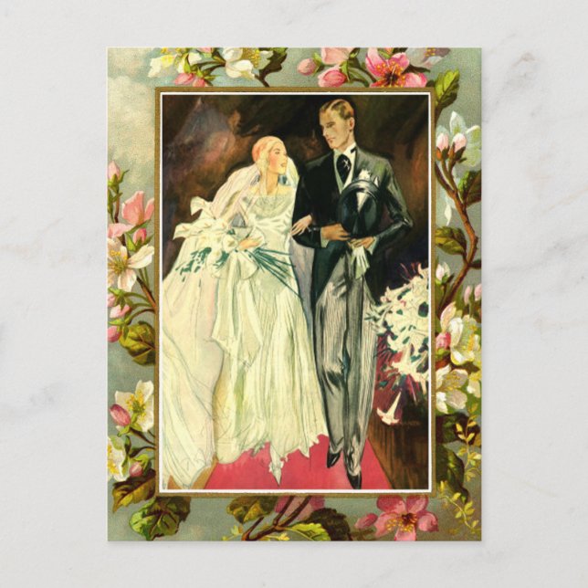 Vintage Blumen-Hochzeitsvorlage Postkarte (Vorderseite)