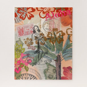 Vintage Blumen Hula Farbige Hawaiianische Tropisch
