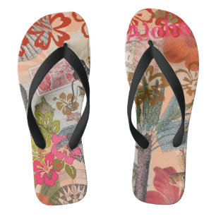 Vintage Blumen Hula Farbige Hawaiianische Tropisch Flip Flops