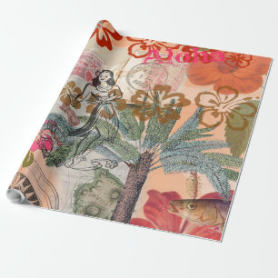 Vintage Blumen Hula Farbige Hawaiianische Tropisch Geschenkpapier