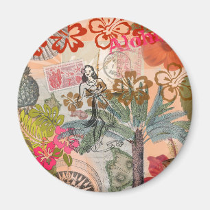Vintage Blumen Hula Farbige Hawaiianische Tropisch Magnet