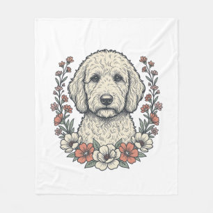 Vintage-Blumen-Hund mit Locken-Portrait T-Shirt De Fleecedecke