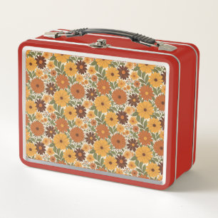 vintage Blumen im Stil der 70er Jahre Metall Brotdose