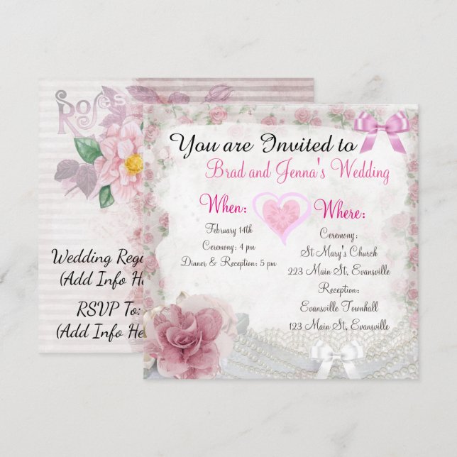 Vintage Blumen individuelle Hochzeitseinladung Einladung (Vorne/Hinten)