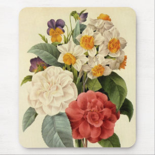 Vintage Blumen, Kamelien und Narzissen, Redoute Mousepad