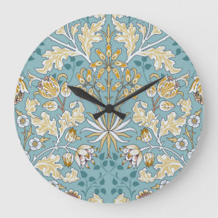 Vintage-Blumen, Laub nahtloses hellblaues Muster Große Wanduhr
