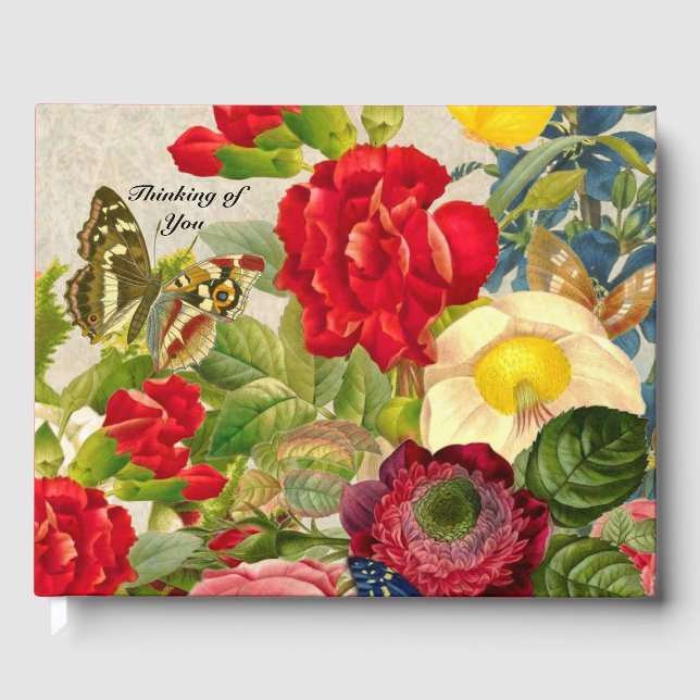 Vintage Blumen mit Schmetterlingen Gästebuch (Vorderseite)