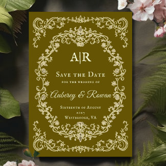 Vintage-Blumen-Monogramm-Einladung zur Vorabanzeig Save The Date