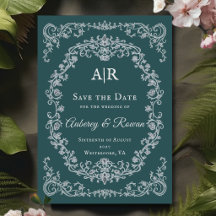 Vintage-Blumen-Monogramm-Hochzeitseinladung zum Vo