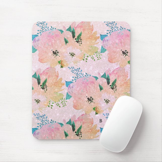 Vintage-Blumen-Monogramm-Mauspad Mousepad (Mit Mouse)
