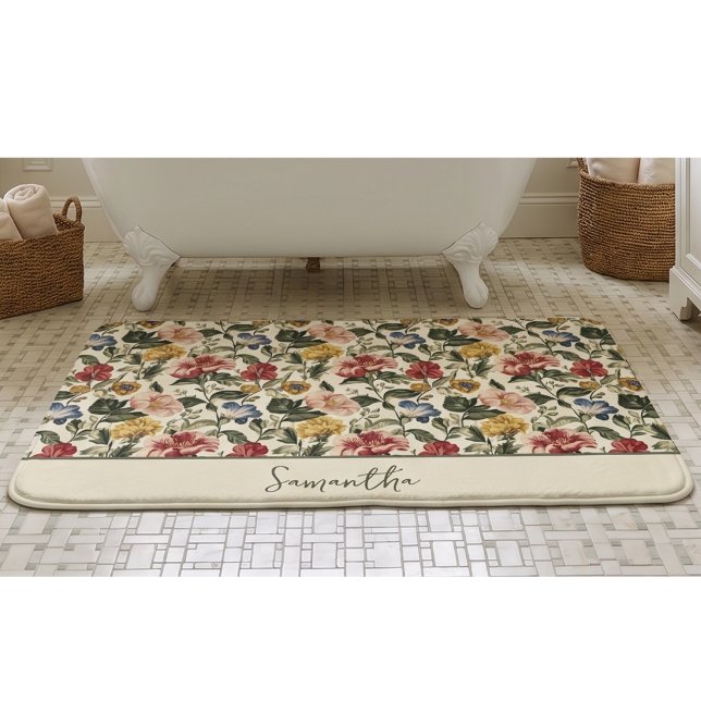 Vintage-Blumen-Monogramm-Name Badematte (Von Creator hochgeladen)