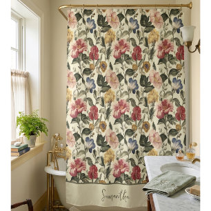 Vintage-Blumen-Monogramm-Name Duschvorhang