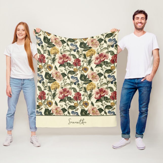 Vintage-Blumen-Monogramm-Name Fleecedecke (Beispiel)