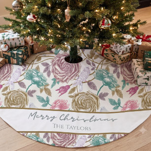 Vintage-Blumen-Monogramm Polyester Weihnachtsbaumdecke