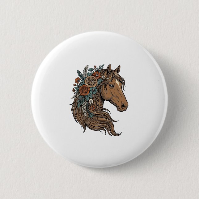 Vintage-Blumen-Pferdekopf-Vektordesign_1 Button (Vorderseite)