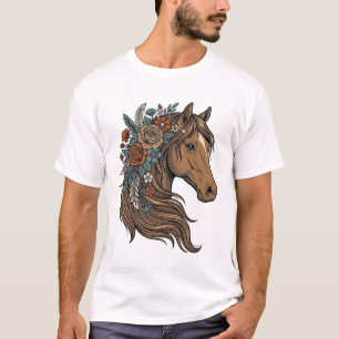 Vintage-Blumen-Pferdekopf-Vektordesign_1 T-Shirt