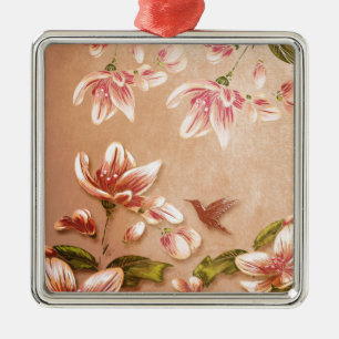 Vintage-Blumen Pinke Azaleen auf Whiskey Silbernes Ornament