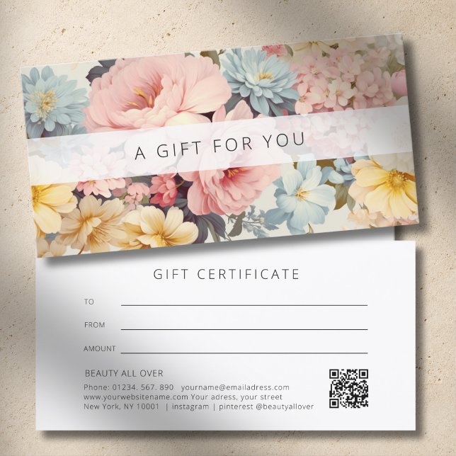 Vintage-Blumen-QR-Code-Geschäfts-Geschenkgutschein (Vintage Floral QR Code Business Gift Certificate)